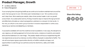 Netflix Product Manager job posting